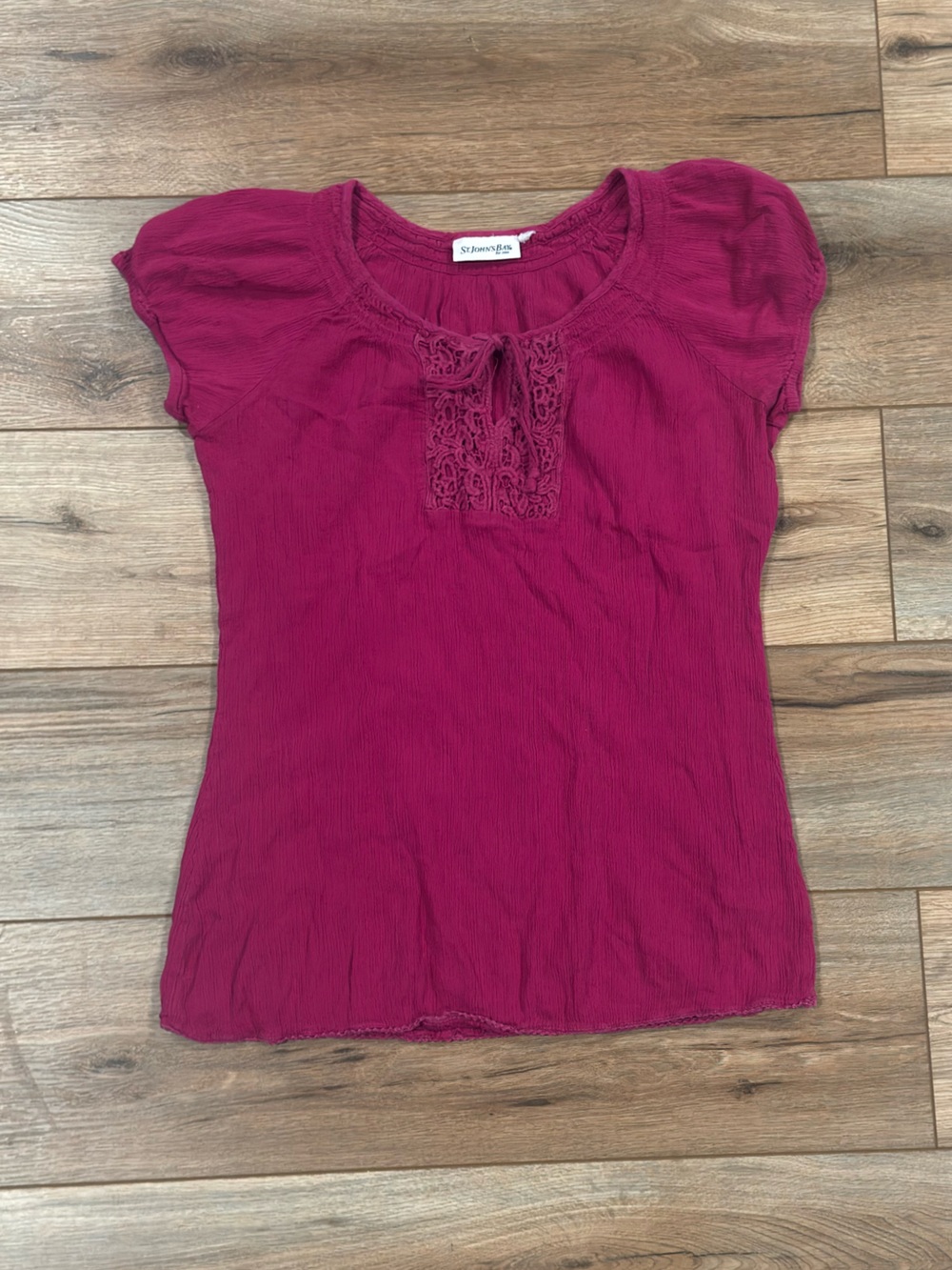 ST. JOHN’S BAY 100% Cotton Vintage Pink Crochet Lace Peasant Top | Size Medium